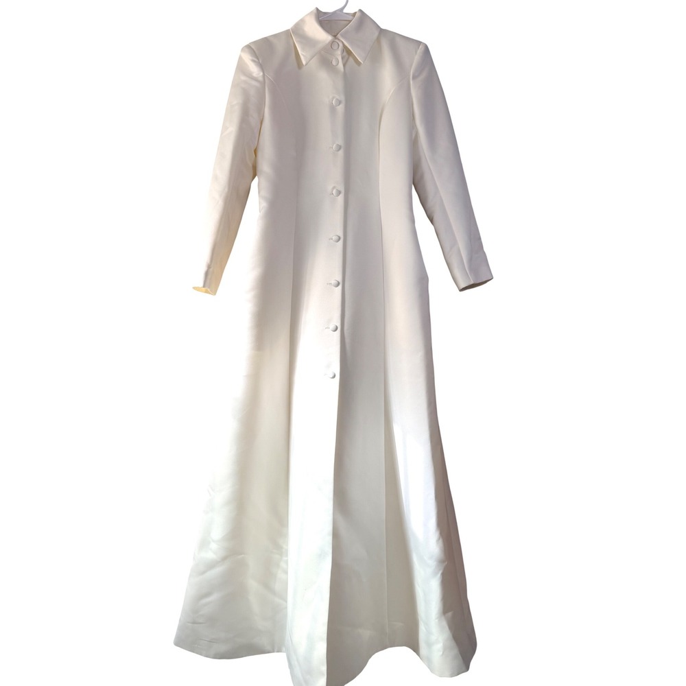 Jessica McClintock Bridal Maxi Dress Coat 4 Ivory Satin Button Front Polyester